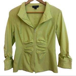 TRIBAL pastel Lime green stretch gathered/ruched front zip jacket Sz 8 EUC